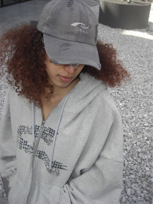 WASHED EMBROIDERY LOGO CAP -WASHED GRAY-